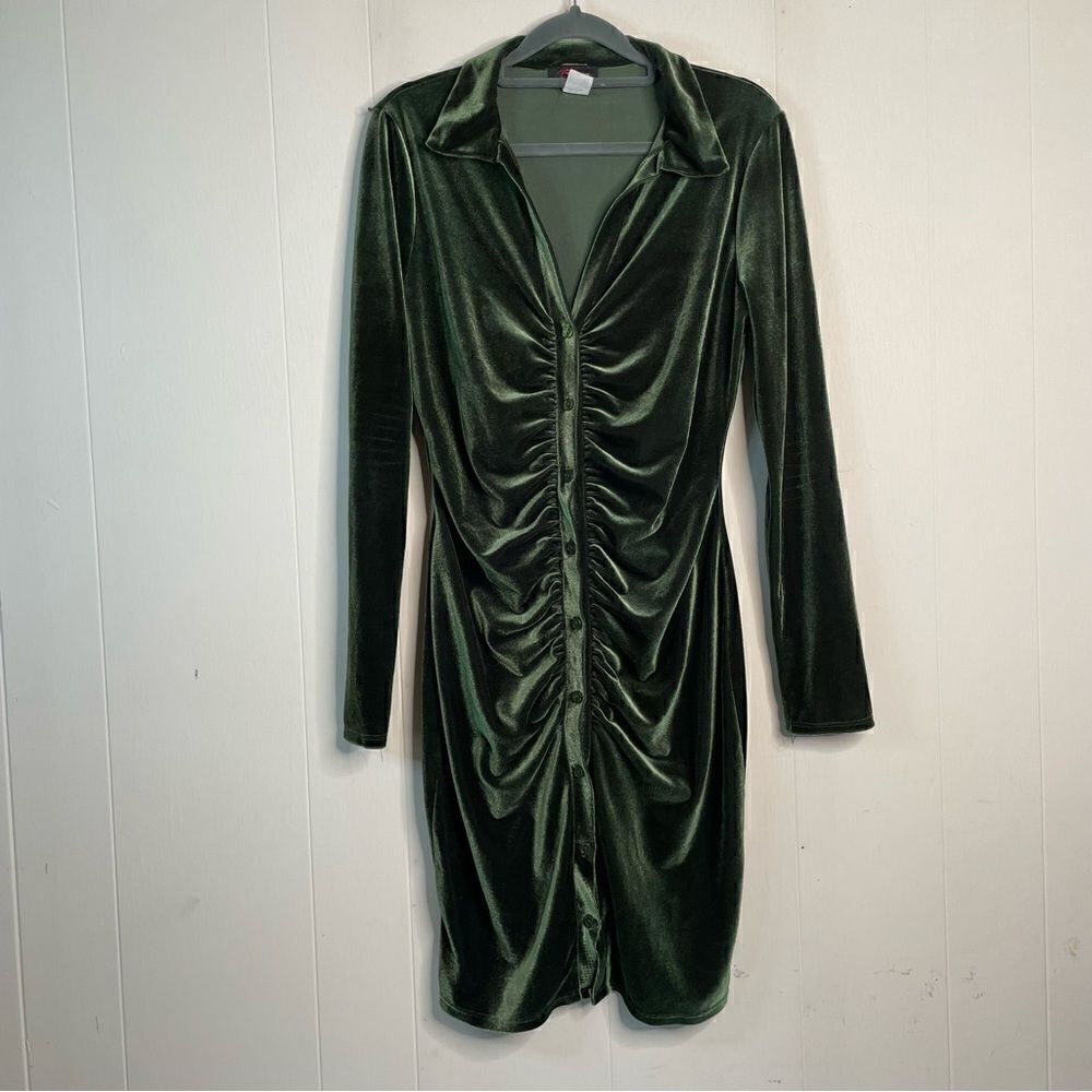 Vintage 90's Inc USA Ruched Velvet Button Down KneeLength Dress